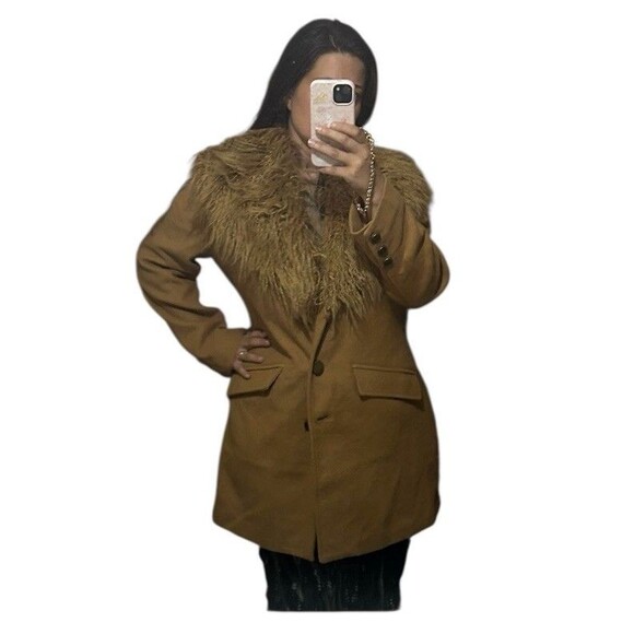 Penny Lane Faux Fur Inspired Coat 18W Tan Wool Blend 70's Hippie Festival Vamp - Picture 6 of 16